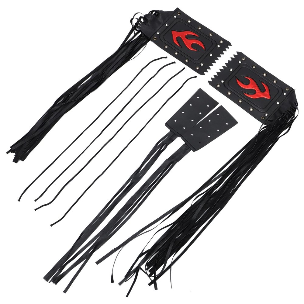 VOSAREA 1 Pair Motorcycle Handlebar Tassel Fringe Grip Cover Vintage Flame Design Easy Install Durable Pu Material