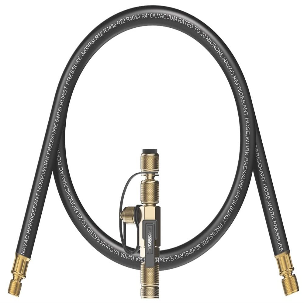 NAVAC NEVK2 Rapid Evacuation Kit | Valve Core Removal Tool and Evacuation Hose | 1/4 and 5/16 Valve Core Removal Tool | 1/2 to 1/4 Fittings High- Flow Refrigerant Hose | 1 Year Warranty