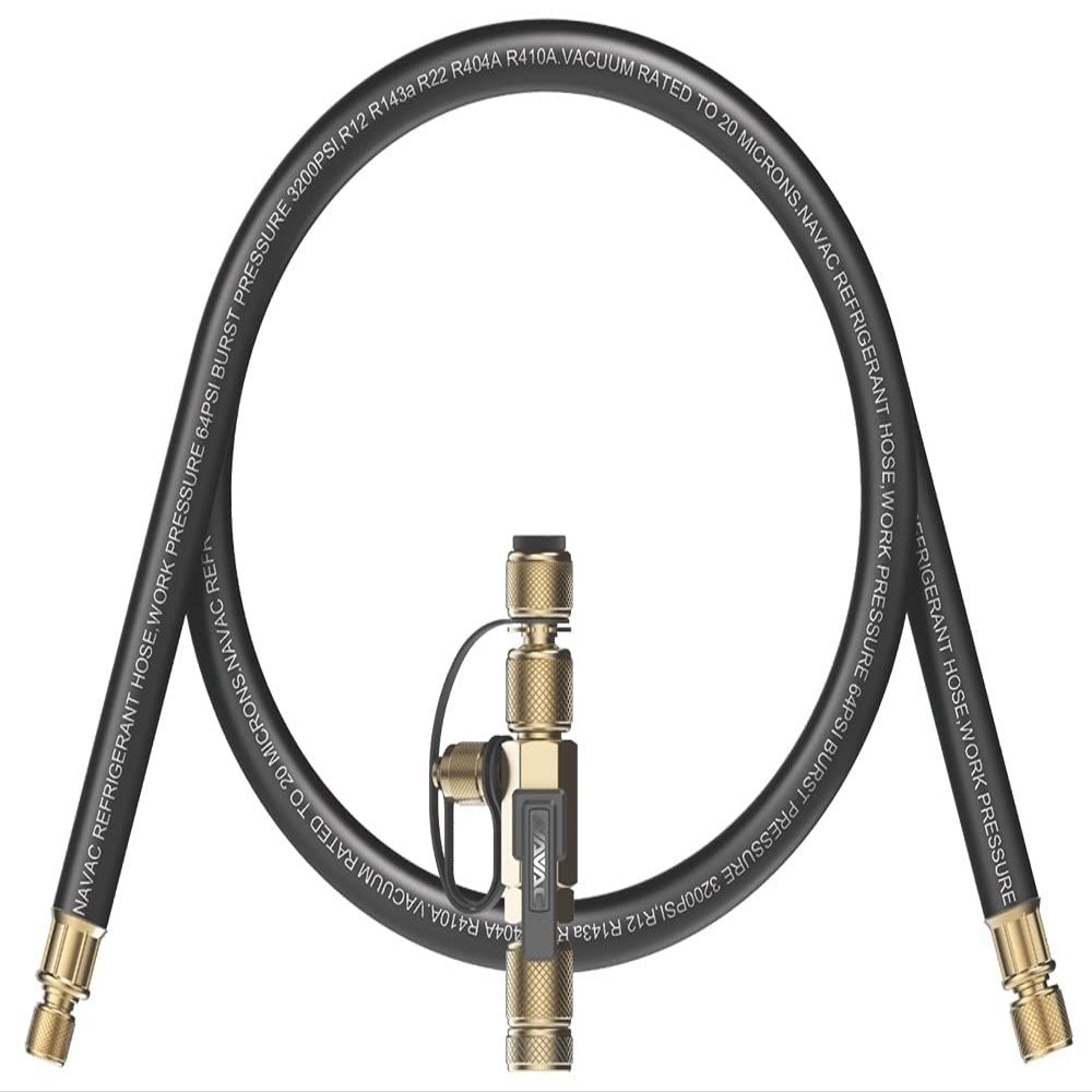 NAVAC NEVK1 Rapid Evacuation Kit | Valve Core Removal Tool and Evacuation Hose | 1/4 and 5/16 Valve Core Removal Tool | 3/8 to 1/4 Fittings High- Flow Refrigerant Hose | 1 Year Warranty