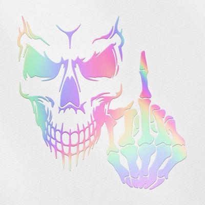 Transparent Decal Stickers of Skeleton Middle Finger Skull (Hologram) Premium Waterproof Vinyl Decal Stickers for Laptop Phone Accessory Helmet Car Window Mug Tuber Cup Door Wal ANDSKUS586534HO080322