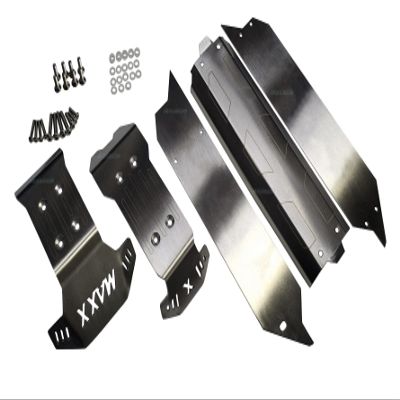 Stainless Steel Chassis Skid Plate Protector Guard Armor Front + Center + Rear 5pcs for Traxxas V2 1/10 Newest Wide Maxx 89086-4