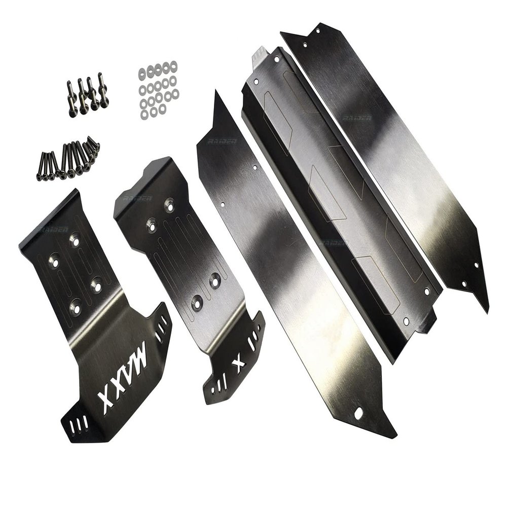 Stainless Steel Chassis Skid Plate Protector Guard Armor Front + Center + Rear 5pcs for Traxxas V2 1/10 Newest Wide Maxx 89086-4