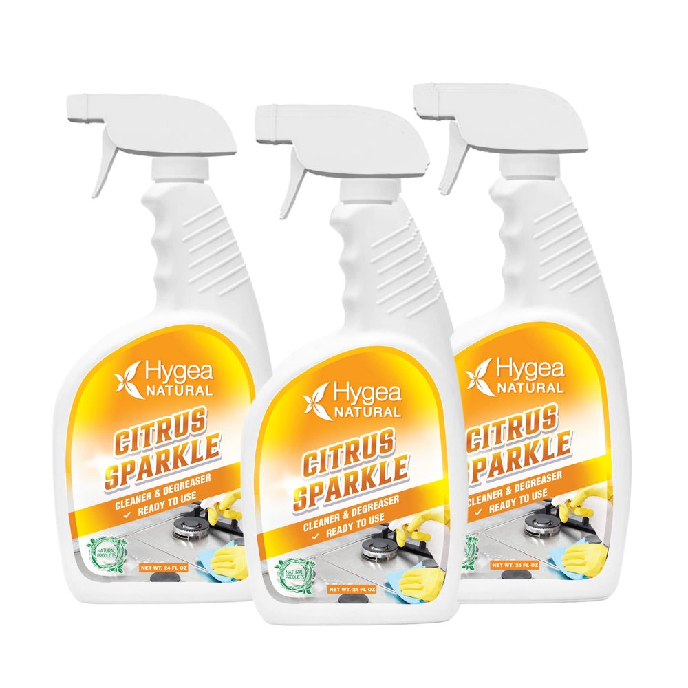 Hygea Natural Citrus Sparkle Chemical-Free Heavy Duty Degreaser & All Purpose Cleaner - Pure Citrus Extracts & Natural D-limonene - Removes Grease, Dirt & Grime (3 Pack of 24 Ounce Spray)