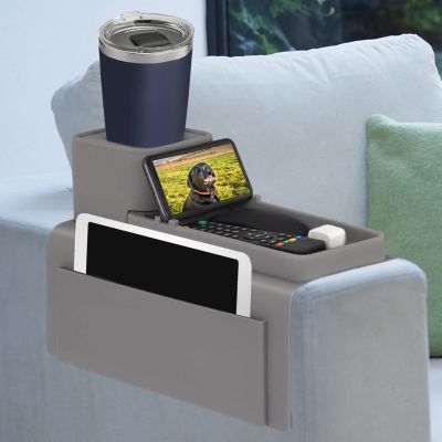 Silicone Couch Cup Holder, VIENFUT Anti-Spill and Anti-Slip Sofa Armrest Tray, Dirt-Resistant Silicone Couch Arm Tray for Remote, Snacks, Cellphone and iPad, Gift for Family, Friend (Gray)
