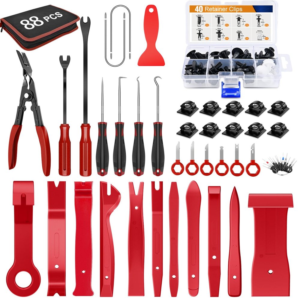 GOOACC 88Pcs Trim Removal Tool, Auto Push Pin Bumper Retainer Clip Set Fastener Terminal Remover Tool Adhesive Cable Clips Pry Kit Car Panel Radio Removal Auto Clip Pliers