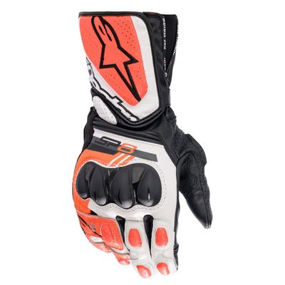 Alpinestars SP-8 V3 Gloves, Full Gauntlet Leather, CE-Certified, Race-Inspired Fit, Knuckle Protection, Reinforced Palm, Multi-Panel Construction, XL, Black/White/Red Fluo