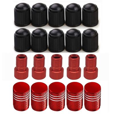 Alloygold Presta to Schrader Adapter, 5 Pcs, French/UK to US, with 15 Valve Caps, for Mountain & Road Bikes and Cars (Red)