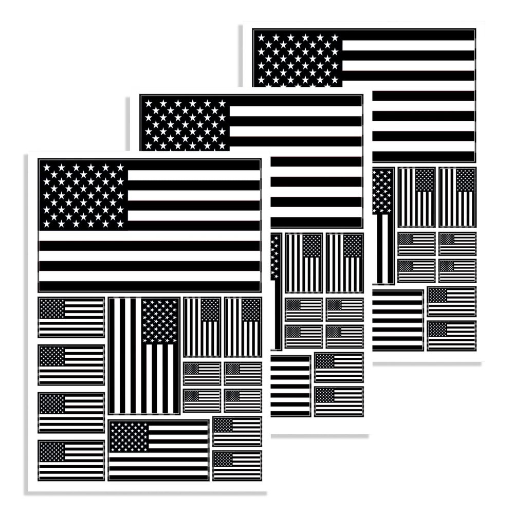 CANTENDO 3Pack Black US American Flag Decal - Black US American Flags Reflective Vinyl Car Stickers - for Car Window Bumper Waterproof Sticker (12 x 8.5 Inch)
