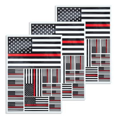 CANTENDO 3 Pack Thin Red Line American Firefighter Flag Decal - Thin Red Line American Firefighter Flags Reflective Vinyl Car Stickers - for Car Window Bumper Waterproof Sticker (12 x 8.5 Inch)