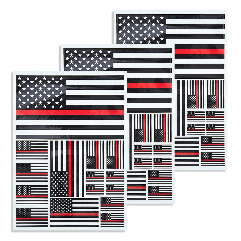 CANTENDO 3 Pack Thin Red Line American Firefighter Flag Decal - Thin Red Line American Firefighter Flags Reflective Vinyl Car Stickers - for Car Window Bumper Waterproof Sticker (12 x 8.5 Inch)