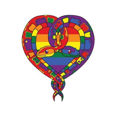 Dark Spark Decals Rainbow Boa Constrictors, Snake Heart LGBTQ+ Flag - 4 Inch Full Color Vinyl Decal for Indoor or Outdoor use, Cars, Laptops, Dcor, Windows, and More