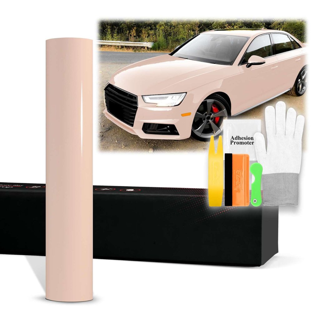 60"x720" (5FTx60FT) Pale Pink PET Super Gloss High Glossy Vinyl Wrap Auto Car Sticker Decal Film Sheet Bubble Free Air Release Technology with Tool Kit