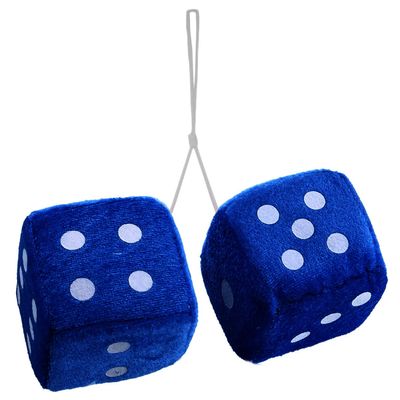 Vaygway Pair White and Blue Fuzzy Mirror Dice for Car 3 Pair Blue and White Stylish Vintage Plush Decorative Hanging Mirror Fuzzy Dice for Car (Blue)