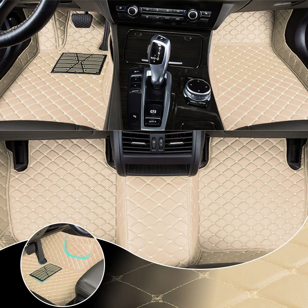 Fit for Infiniti QX80 2014-2022 Custom Car Floor Mats Luxury Leather Waterproof Anti-Slip Full Coverage Front Rear Floor Liners (Choose: for QX80 7Seats 2018-2020 / Beige)