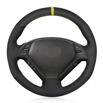 MUEdie for Infiniti G G25 G35 G37 EX EX35 EX37 Q Q40 Q60 QX50 (US) 2014 2018 Car Steering Wheel Cover Non Slip Black Suede