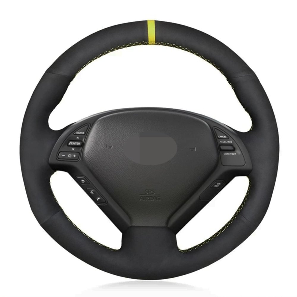 MUEdie for Infiniti G G25 G35 G37 EX EX35 EX37 Q Q40 Q60 QX50 (US) 2014 2018 Car Steering Wheel Cover Non Slip Black Suede