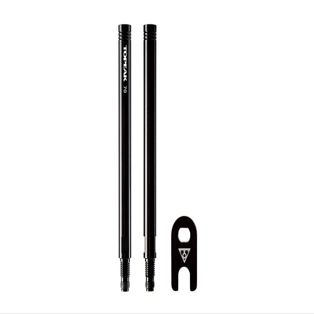 Topeak Valve Extender Set 70 mm Pair, Black Aircraft-Grade Aluminum Presta Valve Extensions with Valve Tool for Easy Inflation and Improved Air Seal Performance