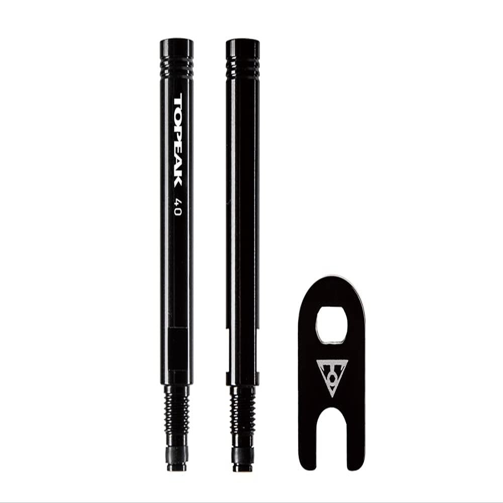 Topeak Valve Extender Set 40mm Pair, Black CNC Aluminum Presta Valve Extenders with Valve Core Tool, Lightweight 1.8g Each, Easy Inflation for Deep Aero Wheels & Tubeless Setups