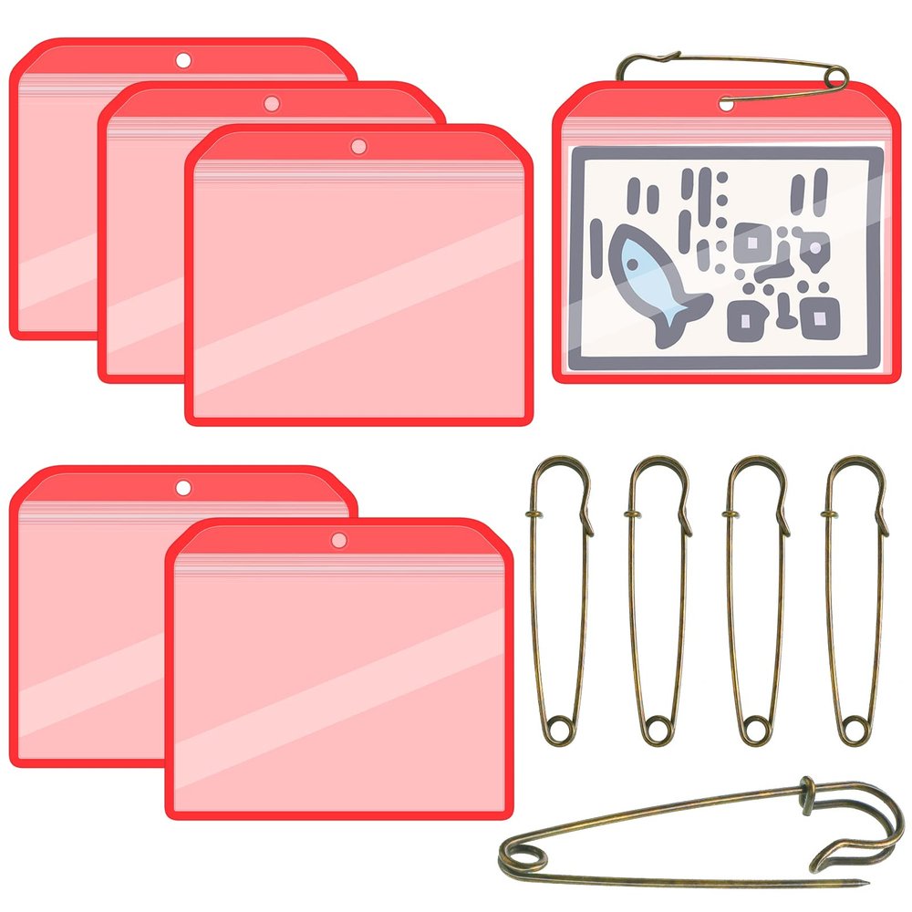 Geyee 6 Pack Fishing Hunting License Holder Waterproof Fluorescent Orange ID Holder with 6 Bronze Safety Pins Heavy Duty for License Permit Protection Hunting Deer Season Supplies(Horizontal)