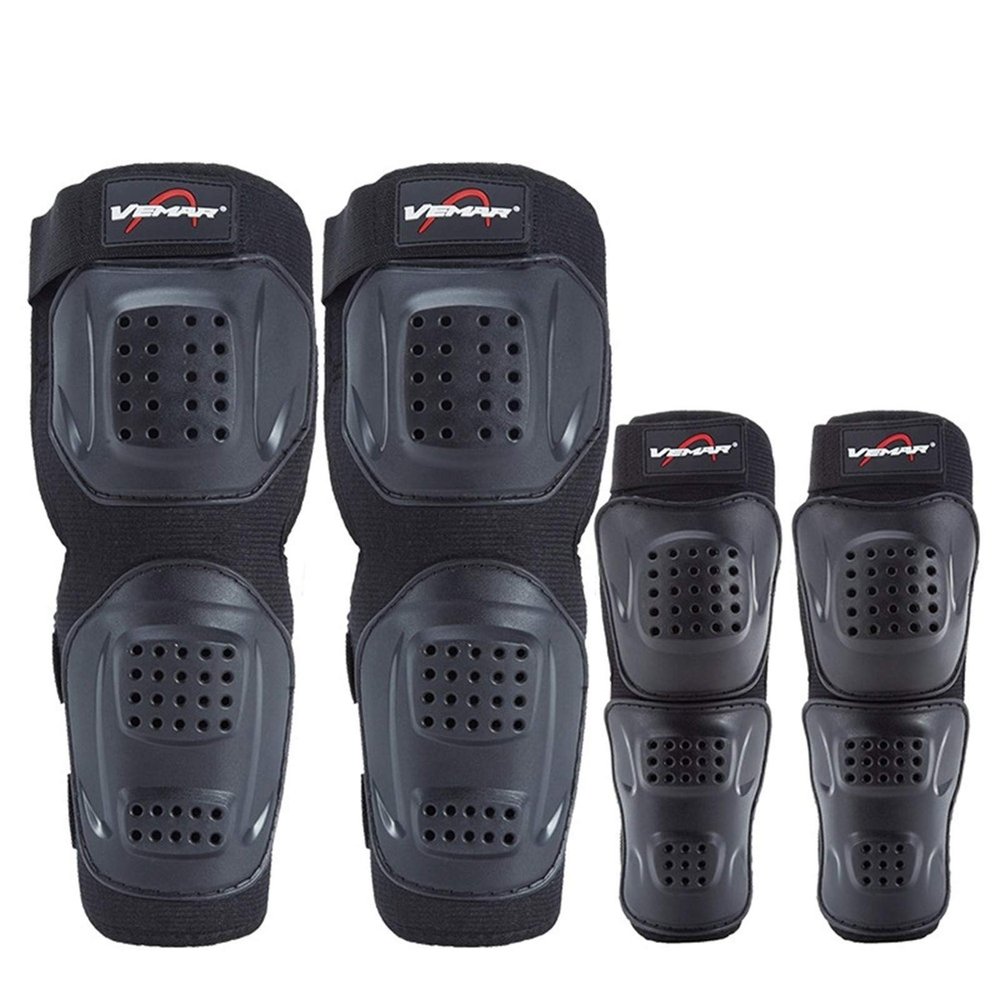 WIRUN 4pcs Motorcycle Knee Shin Guards Adjustable Elbow Guard Pads Crashproof Nonslip Knee Cap Pads Protector for Motocross Racing ATV Skating Protective Gear (Black51)