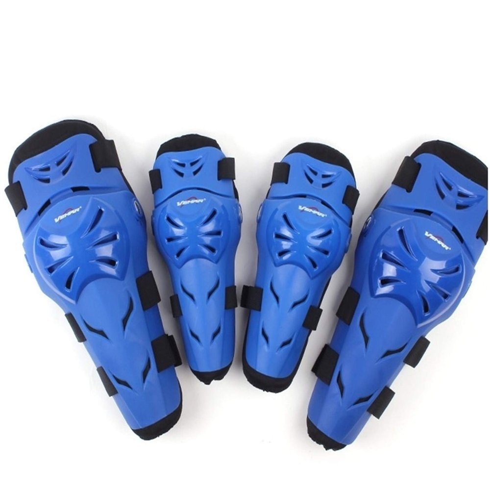 WIRUN 4pcs Motorcycle Knee Shin Guards Anti-Slip CE Armored Elbow Guard Pads Powersport Protection Motocross Racing Protective Gear for Men Women Moto Cycling Racing (Blue)