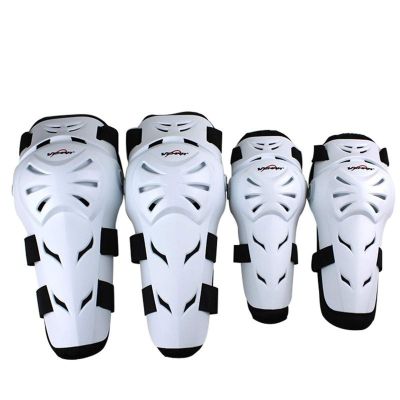 WIRUN 4pcs Motorcycle Knee Shin Guards Anti-Slip CE Armored Elbow Guard Pads Powersport Protection Motocross Racing Protective Gear for Men Women Moto Cycling Racing (White)