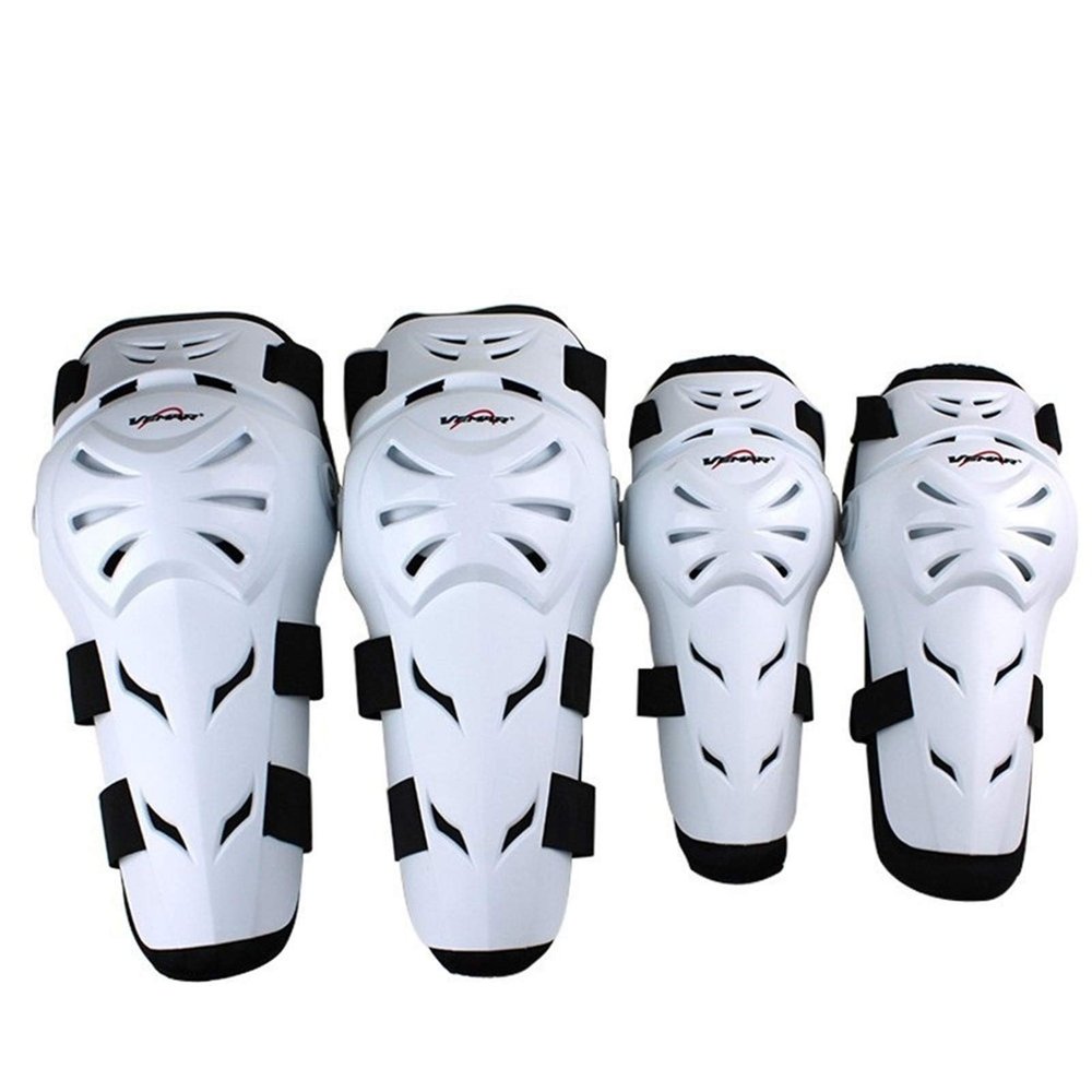 WIRUN 4pcs Motorcycle Knee Shin Guards Anti-Slip CE Armored Elbow Guard Pads Powersport Protection Motocross Racing Protective Gear for Men Women Moto Cycling Racing (White)