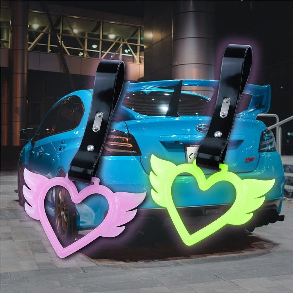 Auto Car Accessory 2Pcs ANGEL WING Heart Glow In Dark Pink TSURIKAWA Ring Subway Train Bus Handle Style_8888