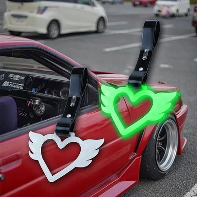 Auto Car Accessory 2Pcs ANGEL WING Heart Glow In Dark TSURIKAWA Ring Subway Train Bus Handle Strap Style_8888