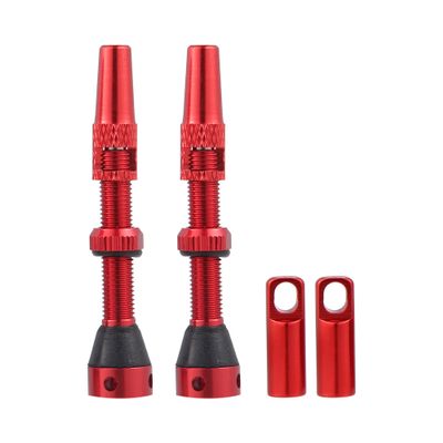X AUTOHAUX 1 Set Universal Aluminum Alloy Rubber 44mm Bike Tubeless Valve Stems with Valve Core Remover Tool Kit and Valve Stem Caps for Mountain Bicycle Red