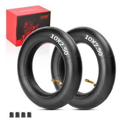 RUTU 10x2.50 Inner Tubes - 10" Scooter Tube Set Compatible with Electric Scooter, Smart Self-Balance Scooters & Boards - Butyl Rubber Tubes with TR87 Bent Air Valve & 4 Dust Caps - Pack of 2