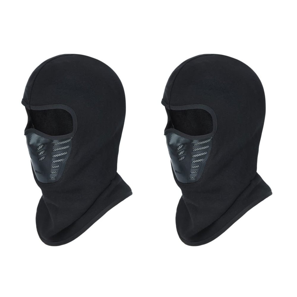 2pcs Outdoor Sports Face Mask Ski Hat Polar Fleece Windproof Cover for Climbing Skiing Cycling Black