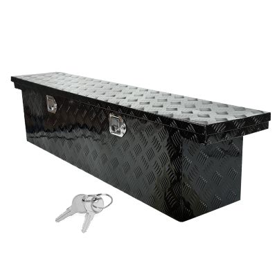 Eivojor 60" Heavy Duty Aluminum Stripes Plated Tool Box Pick Up Truck Bed RV Trailer Toolbox Storage Organizer with Locks and Keys,60"x 12"x 14"-Black