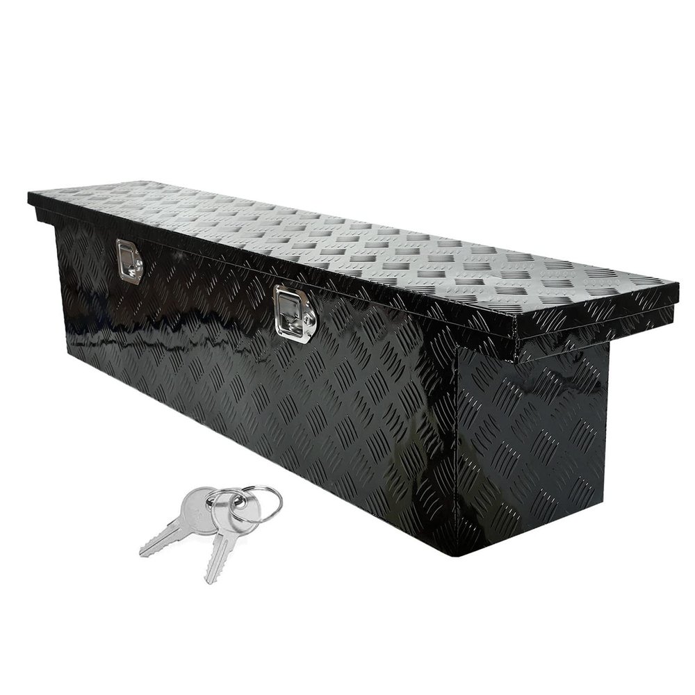 Eivojor 60" Heavy Duty Aluminum Stripes Plated Tool Box Pick Up Truck Bed RV Trailer Toolbox Storage Organizer with Locks and Keys,60"x 12"x 14"-Black
