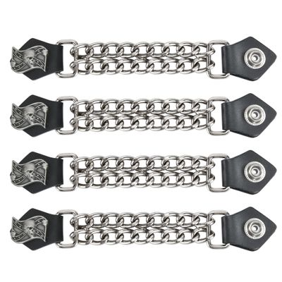 Dream Apparel 4PCS Motorcycle Vest Extenders for Men, Biker Vest Extenders with Faux Leather Ends and Double Chrome Chains