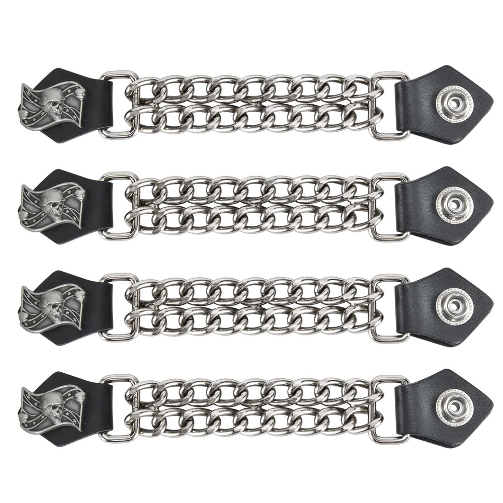 Dream Apparel 4PCS Motorcycle Vest Extenders for Men, Biker Vest Extenders with Faux Leather Ends and Double Chrome Chains