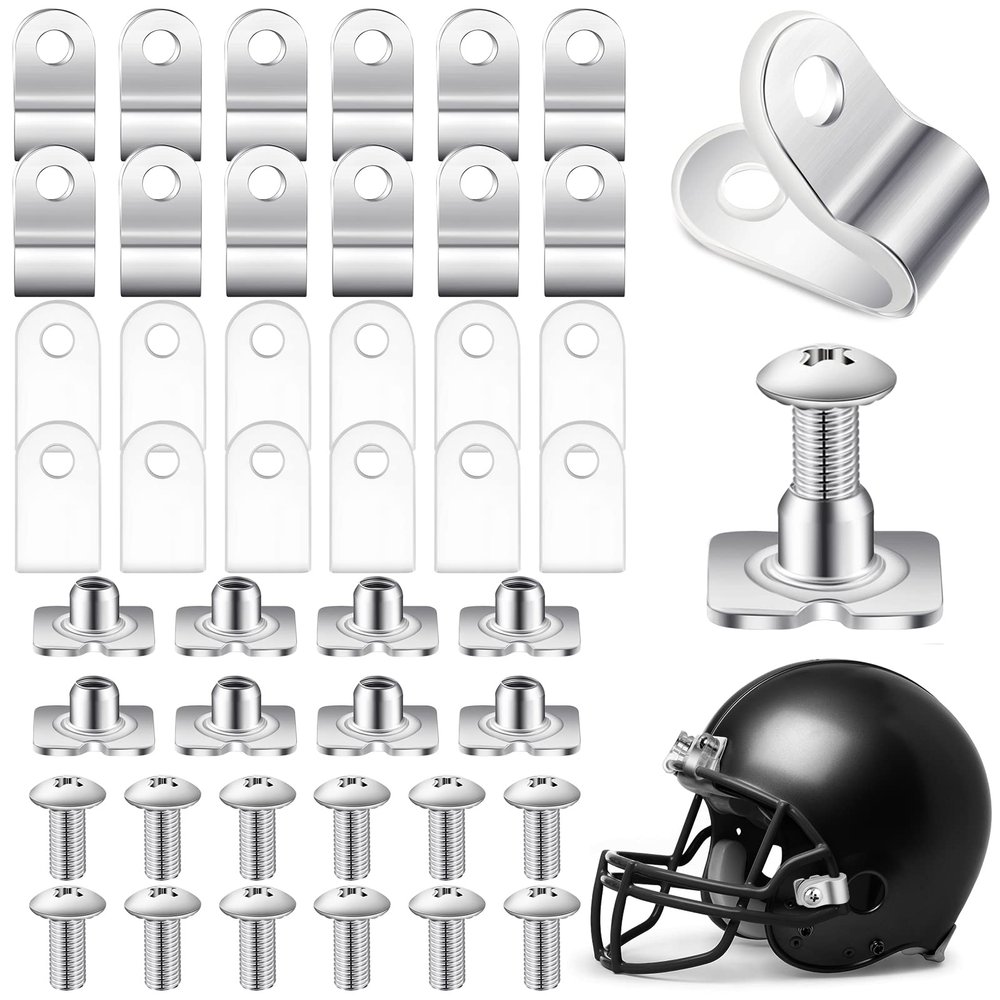 Fabbay 32 Pcs Football Helmet Repair Kit Football Helmet Hardware Kit R Shape Visor Clips Screws Nuts with Rubber Gaskets for Hockey Baseball Sports