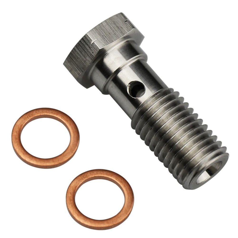 KRD PERFORMANCE Universal Stainless Steel M10x1.25 Metric Thread Turbo Brake Line Banjo Bolt with M10 Copper Washers, Single Banjo Bolt 24mm Length