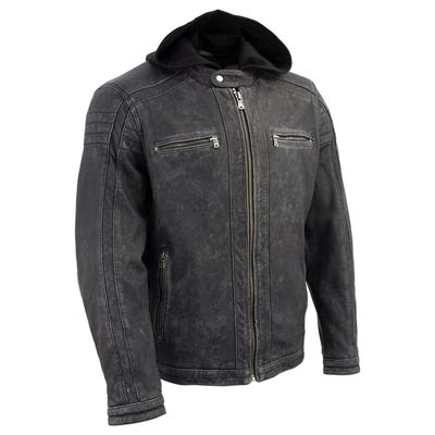 Milwaukee Leather Vintage SFM1802 Men's Black Nubuck Leather Hooded Jacket - 3X-Large