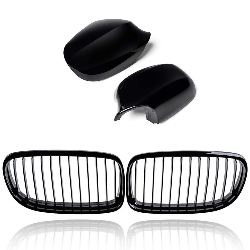 Astra Depot Gloss Black Kidney Grilles & Mirror Covers for BMW E90 E91 LCI
