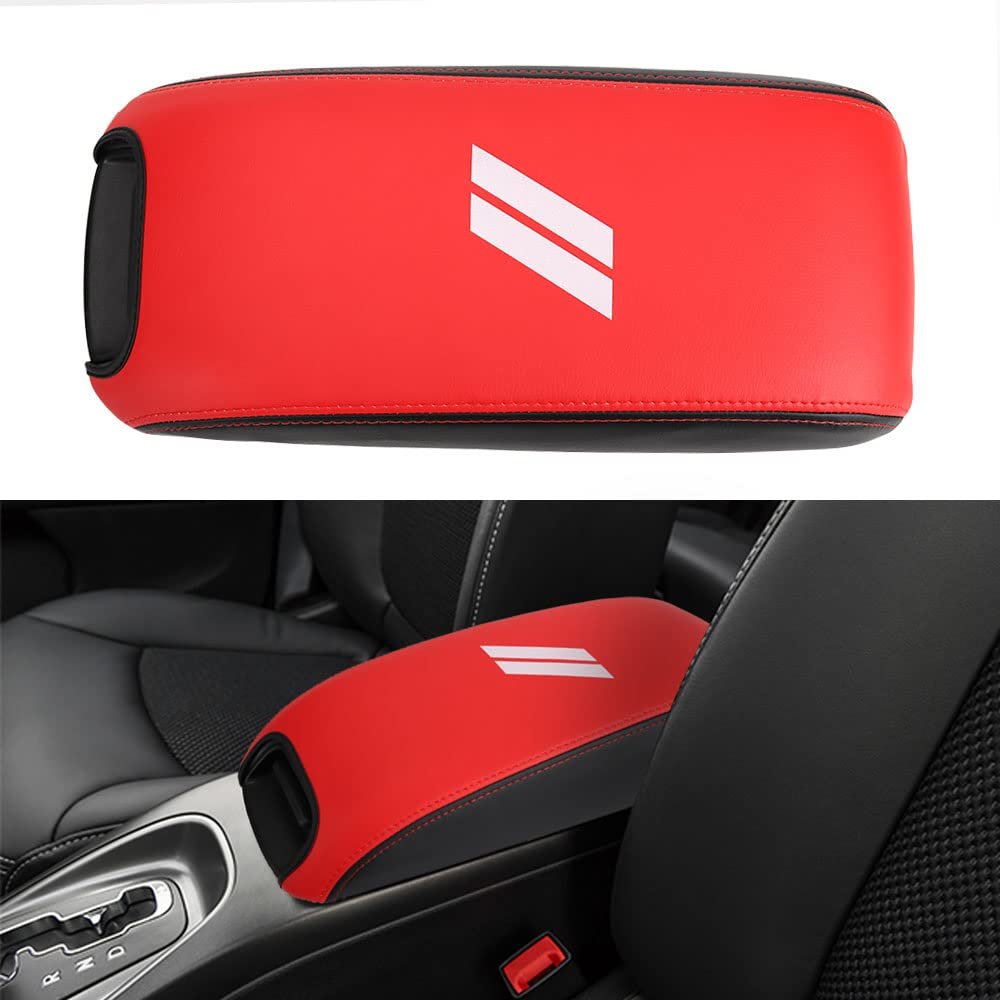 LEXLEY For Dodge 2011-2020 Journey Interior Accessories Hash Mark Center Console Pad Waterproof Anti-Scratch Leather Protector Covers Armrest Box Cover -Red+Black