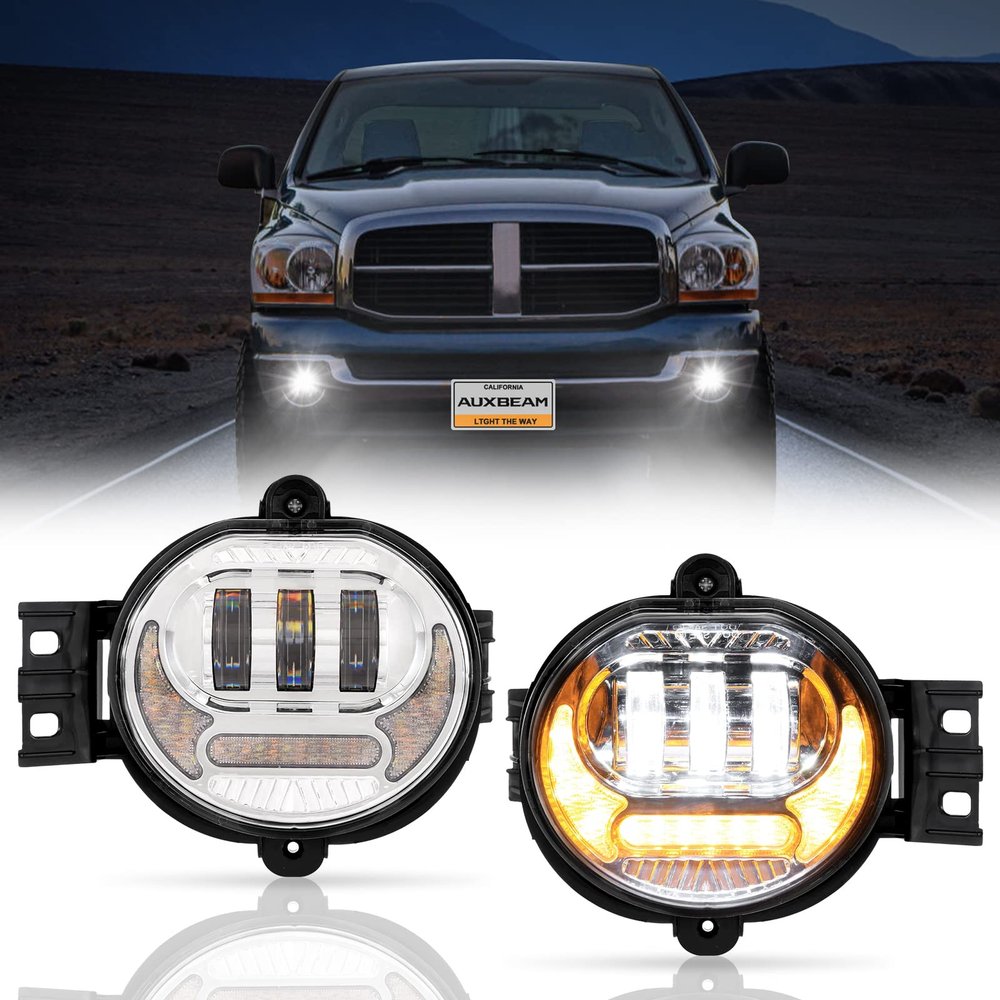 Auxbeam LED Fog Lights for Dodge Ram 1500 02-08 2500/3500 03-09 - Chrome