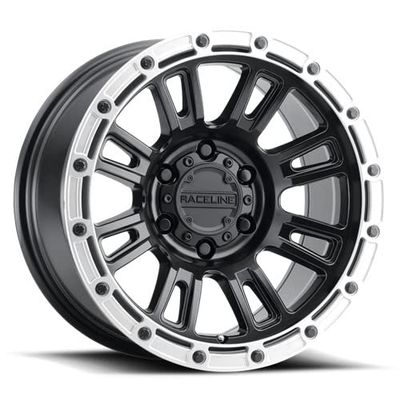 Raceline Wheels Aluminum Truck Wheels, 956BS Compass, Satin Black Finish w/Silver Ring, 17X8" 5X114.3 Bolt Pattern 30mm Offset, 8 Spoke Design, SUV Automotive Wheels, Car Accessories, Black Rims