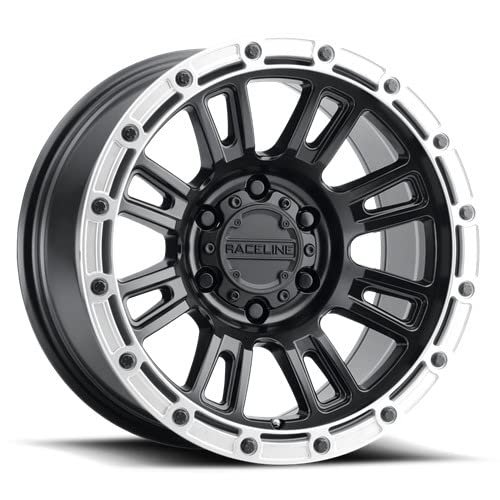 Raceline Wheels Aluminum Truck Wheels, 956BS Compass, Satin Black Finish w/Silver Ring, 17X8" 5X114.3 Bolt Pattern 30mm Offset, 8 Spoke Design, SUV Automotive Wheels, Car Accessories, Black Rims