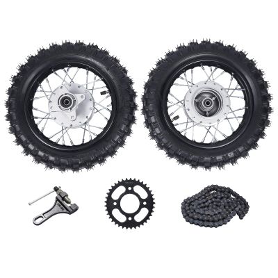 2.50-10 Front & Rear Tire Rim Wheel Set with Drum Brake for Hon-da CRF50 XR50 BBR KLX Dirt Bike, Alloy Material Wear-Resistant Anti-Skid Direct Replacement