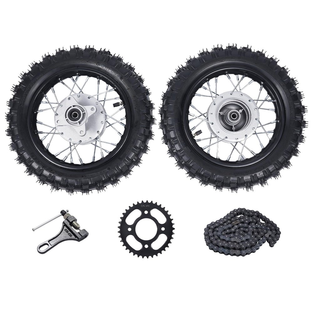 2.50-10 Front & Rear Tire Rim Wheel Set with Drum Brake for Hon-da CRF50 XR50 BBR KLX Dirt Bike, Alloy Material Wear-Resistant Anti-Skid Direct Replacement