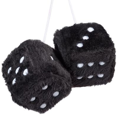 JSCARLIFE Fuzzy Plush Dice 2.95, Retro Square Plush Hanging Mirror Fuzzy Dices for Car Interior Ornament Decoration (Black)