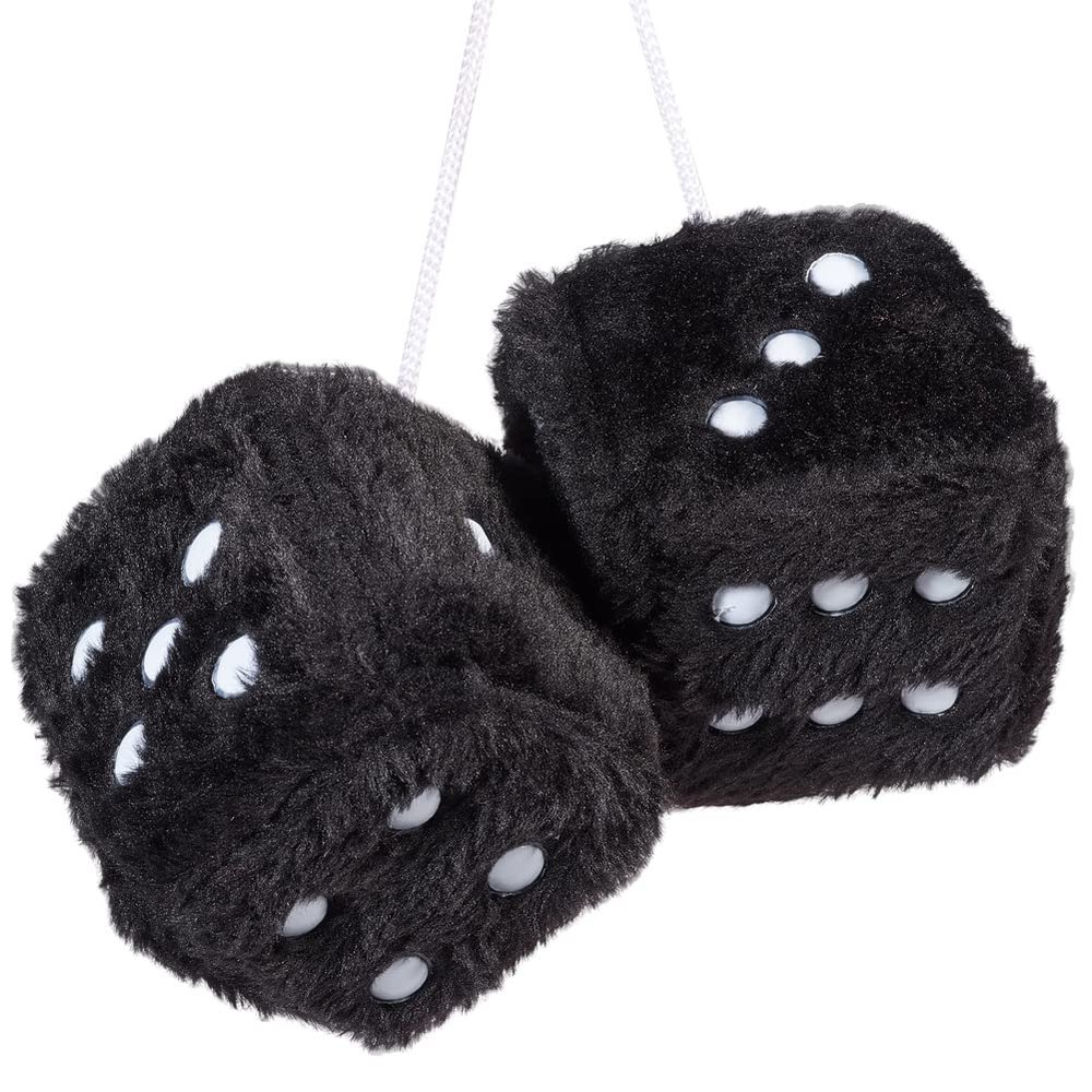 JSCARLIFE Fuzzy Plush Dice 2.95, Retro Square Plush Hanging Mirror Fuzzy Dices for Car Interior Ornament Decoration (Black)