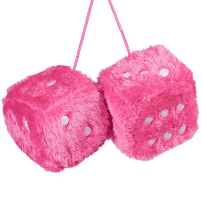 JSCARLIFE Fuzzy Plush Dice 2.95, Retro Square Plush Hanging Mirror Fuzzy Dices for Car Interior Ornament Decoration (Pink)
