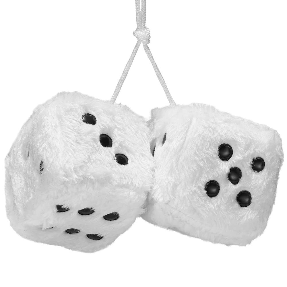 JSCARLIFE Fuzzy Plush Dice 2.95, Retro Square Plush Hanging Mirror Fuzzy Dices for Car Interior Ornament Decoration (White)